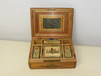 19th Century Monument Decor Sewing Box/Straw Marquetry Box • $86.56