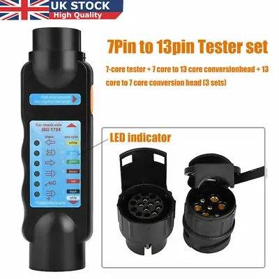 7PIN + 13 Pin Towing Trailer Tow Bar Car Light Wiring Circuit Tester Plug Socket • £12.38