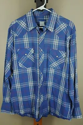 Vintage Wrangler Men's Classic Blue White & Red Plaid Western Shirt L Large • $34.99