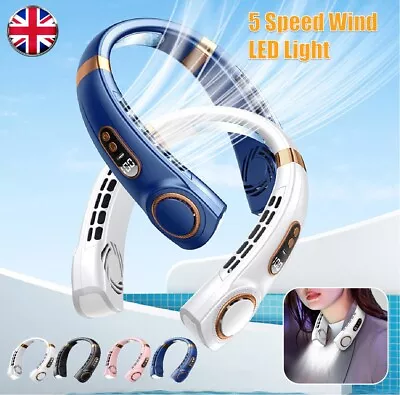 Bladeless Neck Fan Portable Cooler 5 Speeds Cooling Neckband USB Rechargeable UK • £4.89