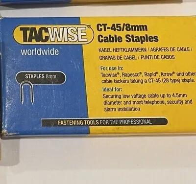 TACWISE CT45 8mm WHITE CABLE TACKER STAPLES 1000 PER BOX FITS CABLE TACKERS • £6.50