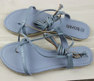 Women Baby Blue Lace-up Ankle Strap Cross-Tied Flats Casual Shoes & Sandals 3-8 • £15.99