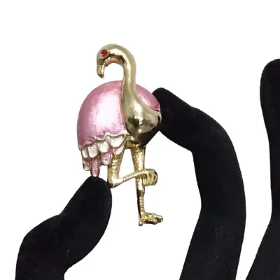 Vintage Gold-Tone Metal Pink Rhinestone Flamingo Bird Pin Brooch • $11.50