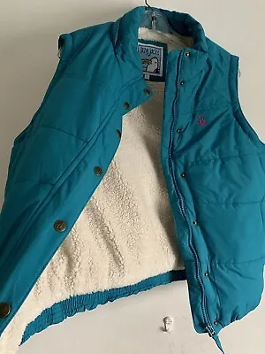 Lazy Jacks Teal Green Sleeveless Puffer Vest Jacket Gilet Faux Fur Size:large • £22