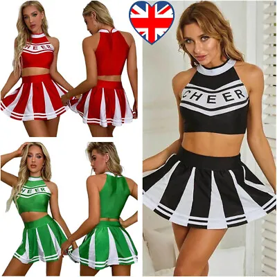 Cosplay Uniform Girl Sexy Sleeveless Crop Top Mini Pleated Skirt Cheerleader Set • £20.59