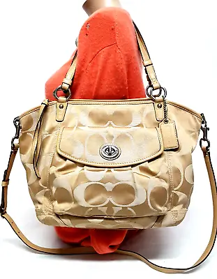 Coach Leah Signature Khaki Jacquard Y2k Tote Shoulder Handbag 13139 • $65