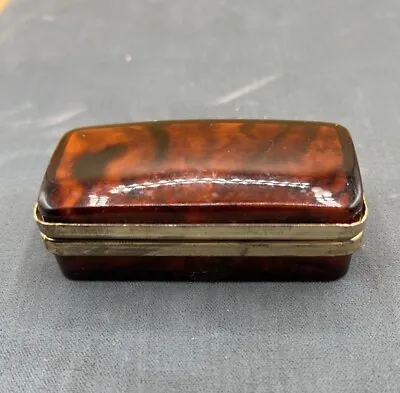 Vintage Faux Tortoise Shell Box Trinket Jewelry Miniature Gold Trim Spring Close • $45