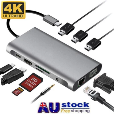 $51.99 • Buy 12 In 1 4K UHD Type C Hub USB3.0 HDMI VGA PD Adapter Docking Station For MacBook