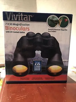 VIVITAR 7 X 50 Magnification Binoculars UV Coated Optics Storage Pouch Lens Caps • $25.88
