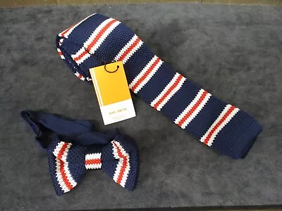 BRAND NEW Dan Smith Knit Microfiber 2  Necktie & Bowtie Combo Red White & Blue • $5.89