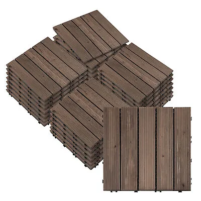 Outsunny 27pc Floor Tiles Interlocking Solid Wood DIY Deck Tiles Outdoor Black • £69.99