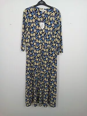 Seasalt Cornwall Blue Yellow Floral Print V Neck 1/2 Cotton Blend Maxi BNWT F2 • £24.99