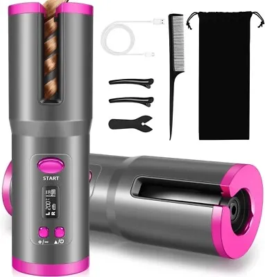 Automatic Hair Curler Cordless Curling Iron Wireless Rotating LCD Ceramic Waver • £15.99