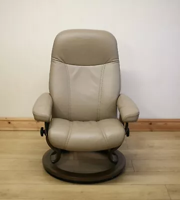 Ekornes Stressless Consul Taupe Leather Recliner Armchair / Chair & Stool • £429