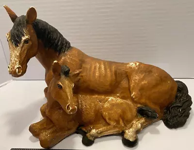 Vintage Universal Statuary Corp Horse Mare & Foal Statue # 876 1988 Resin 13  • $13.50