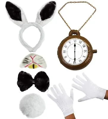 Wonderland White Rabbit Kids Fancy Dress Costume Ears Tail Nose Face Clock • £13.99