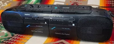 Vintage 80s Sanyo MW708 Boombox Ghettoblaster Stereo Dual Cassette Tape Recorder • $35