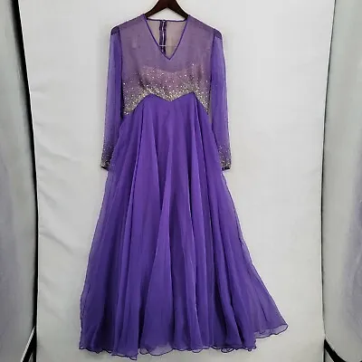 Vintage Victoria Royal Ltd Purple Mesh Beaded Dress Womens Sz S GUC • $89.99