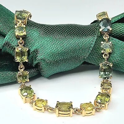 Ladies Yellow Gold 9ct (3759K) High Quality Oval Peridot & Tourmaline Bracelet • $810.43