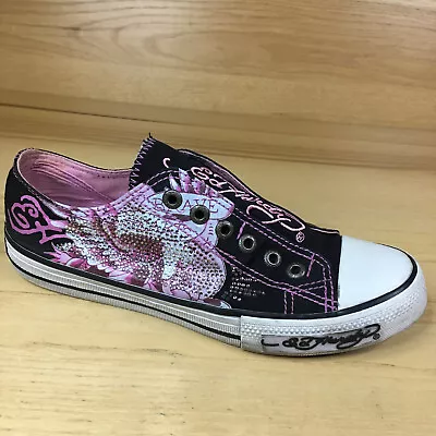 Don Ed Hardy Women's  Brave  Sneakers Black Pink Slip On Women's Size 8 USED • $25