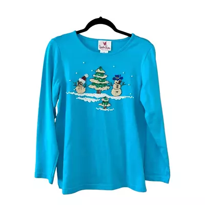 Quack Factory Sequenced Front And Back Snowman Tree Beaded Christmas Shirt • $20