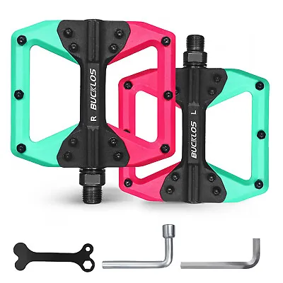 BUCKLOS MTB BMX Road Bike Nylon Pedals 9/16  DU Bearing Pedal Plattform Non-slip • $32.99