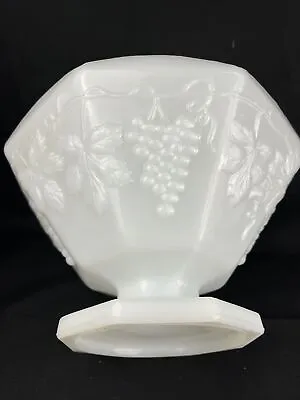 Vintage Milk Glass Fruit Bowl White Grape Pattern Pedestal Footed Octagon • $16.14