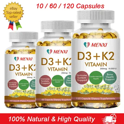 Vitamin K2 (MK7) With D3 10000 IU Bone Health Immunity Booster 10/60/120Capsules • $12.95