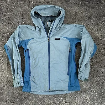 Women's Patagonia Rain Shadow Hooded Powder Blue Full Zip Up Coat Jacket Sz S • $39