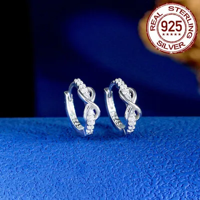 925 Sterling Silver Infinity Small Huggie Hoop Earrings For Women Zircon Jewelry • $8.52
