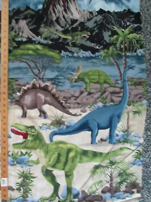 DINOSAURS JURASSIC DINOSAUR VOLCANO CREAM PANEL COTTON FABRIC 24 Inch • $9.99