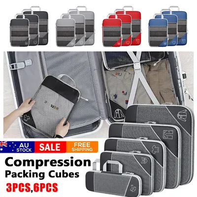 6Pcs Compression Packing Cubes Portable Storage Travel Luggage Bags Organizer AU • $25.99