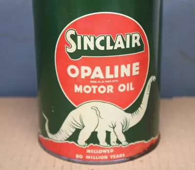 DINOSAUR GRAPHIC~1930s SINCLAIR OPALINE MOTOR OIL Old Solder Seam Tin 1 Qt Can • $72