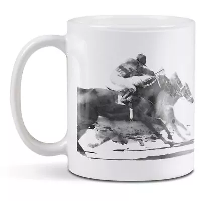 White Ceramic Mug - BW - Horse Racing Jockey Race #43038 • £8.99