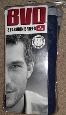 $30 • Buy NEW NOS Vintage 1999 BVD Mens Large 36-38 Briefs 3 Pairs 3 Colors Underwear