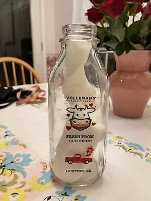 Valentines Day Cow Vollemans Glass Milk Quart Bottle Gustine TX • $3