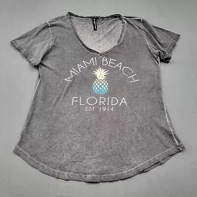 Miami Beach Florida Miami Style Shirt Womens M Short Sleeve V Neck Knit Gray • $12.74