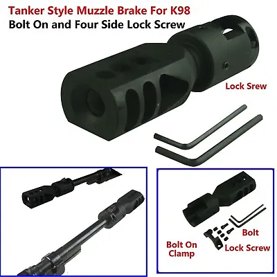 K98 Clamp Bolt On Tanker Style Muzzle Brake Triangular Baffles For K98 Mauser • $57.98