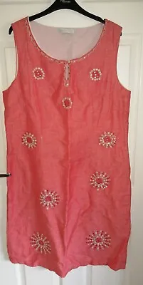 £3 • Buy Rocha John Rocha - Salmon Pink Embroidered Floral Shift Dress - UK 16 / EUR 44