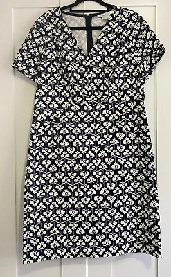 $25 • Buy Boden Uk Women Blue White Floral Dress Size 16 Corporate Casual Date