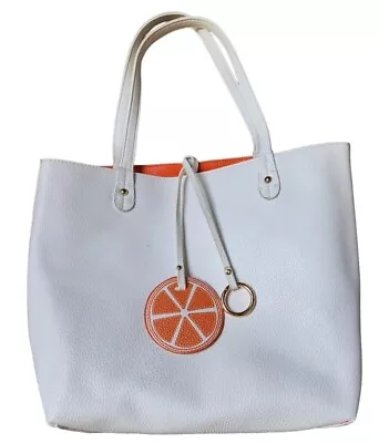 Imoshion Women Vegan Leather Tote Reversible 2 Piece Handbag White Orange Purse • $17.94