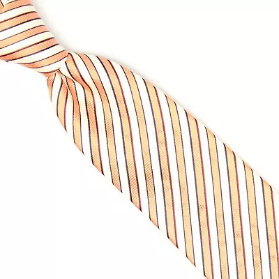 Salvatore Ferragamo Mens Silk Necktie Copper Cream Textured Stripe Weave Italy • $83.34