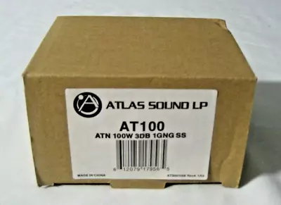 Atlas Sound LP AT100 Wall Mount Attenuator Volume Control ATN 100W 3DB 1GNG SS • $14.95