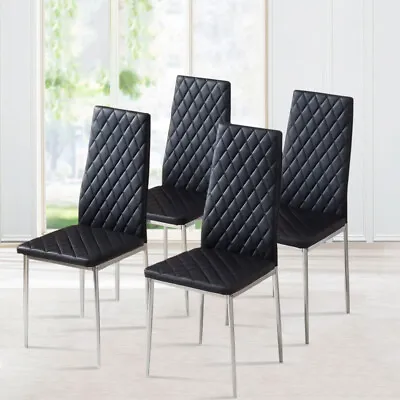 2/4/6x PU Leather High Back Dining Chair Set Metal Milan Seat Dinner Cafe Chairs • £52.95