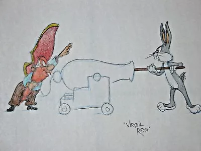 Yosemite Sam & Bugs Bunny Colored Pencil Drawing By Virgil Ross With Coa 1948 • $199.99