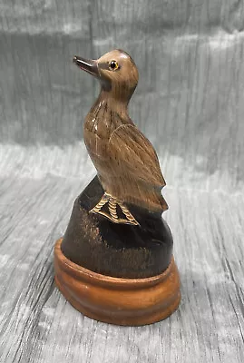 Vintage Carving Duck Figurine 6 3/4” Hand Carved Buffalo Horn On Wood Base • $19.50