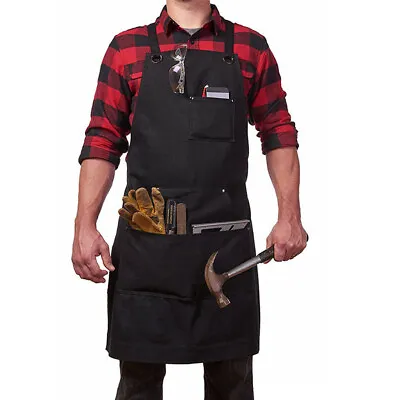 Canvas Woodworking Tool Apron With Pockets For Carpenters Men Leather Welding • £18.99