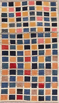 Vintage Gabbeh Rug 3x5 Ft. Checked Modern Oriental Wool Hand-Knotted Area Rug • $215.40