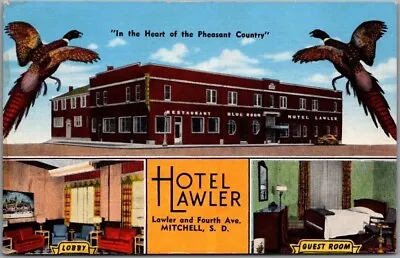 Mitchell South Dakota Postcard HOTEL LAWLER Lobby & Room Views / Kropp Linen • $4