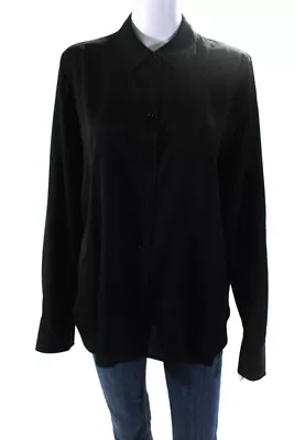 Vince Womens Silk Collared Long Sleeve Button Down Shirt Top Black Size XL • $42.99